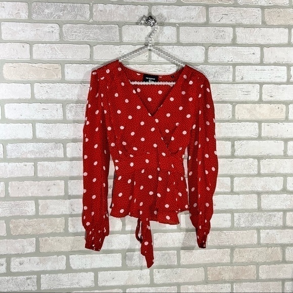 The Kooples Red Polka Dot Faux Wrap Top Size 3=L - Picture 4 of 12